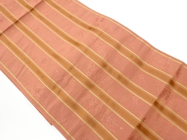 縞に枝垂れ桜模様織出し名古屋帯